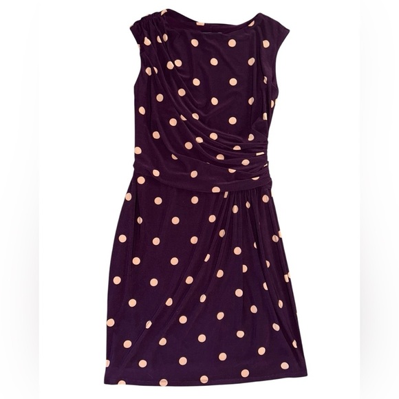 Lauren Ralph Lauren Purple White Polka Dot Faux Wrap Dress Midi Size 12 Preppy - Picture 9 of 9